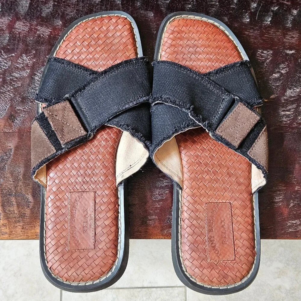Tommy Bahama Turks Leather Sandals, Black/Brown, Sz 13 - Picture 6 of 13
